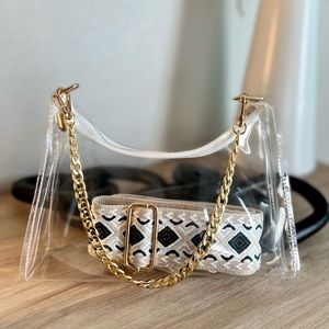 Crossbody Stadium Bag (Clear w/ Guitar Strap and Gold Chain)